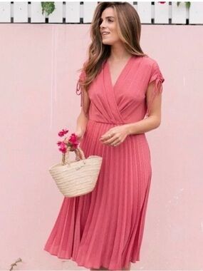 Gal Meets Glam Rose Pink Wrap Midi Dress